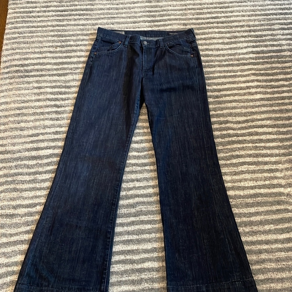 Citizens of Humanity Hutton Stretch Mid Rise Wide Leg Flare Jeans Blue Womens 30
